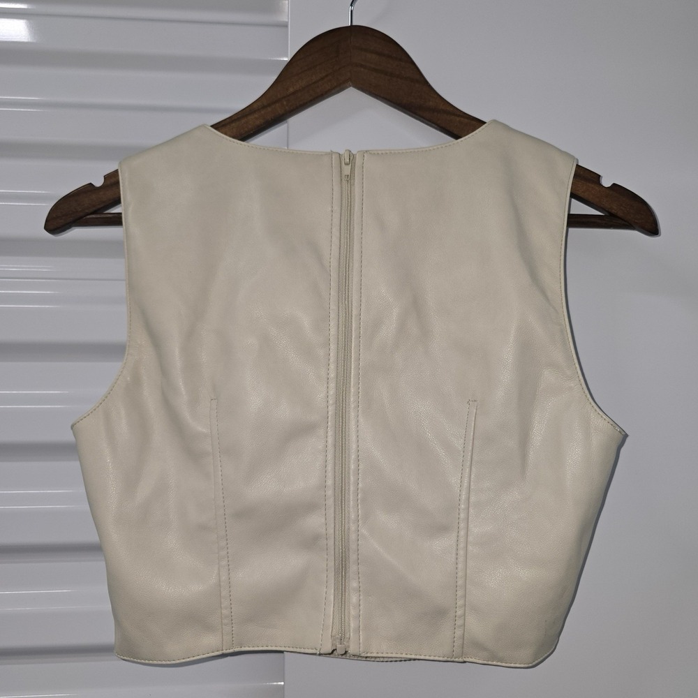 7 For All Mankind Faux Leather Crop Tank Top Womens Small Cream Sleeveless - Picture 4 of 4